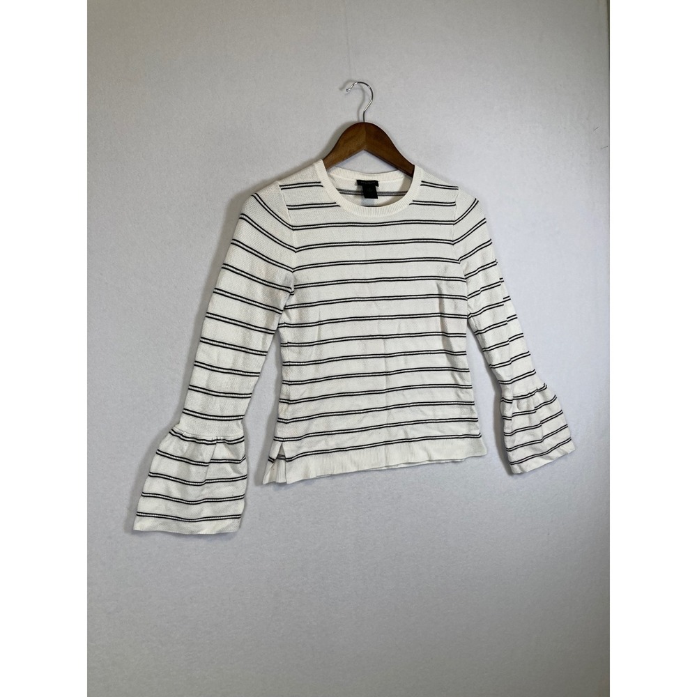 Classic Chic Ann Taylor Factory Women S White Black Striped Bell Sleeve Knit Top - Picture 9 of 9